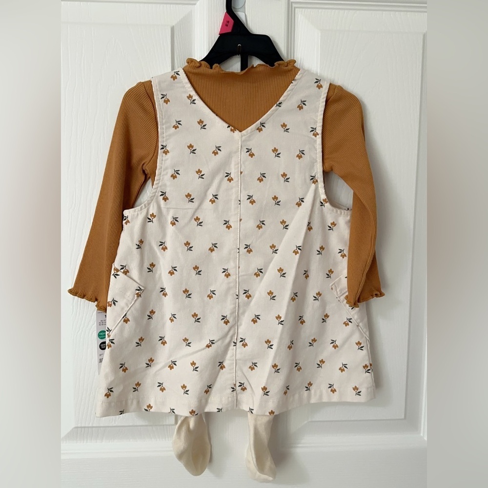 Carter's Cream Floral Dress and Gold Long Sleeve Top Set 3 Piece - Picture 14 of 16